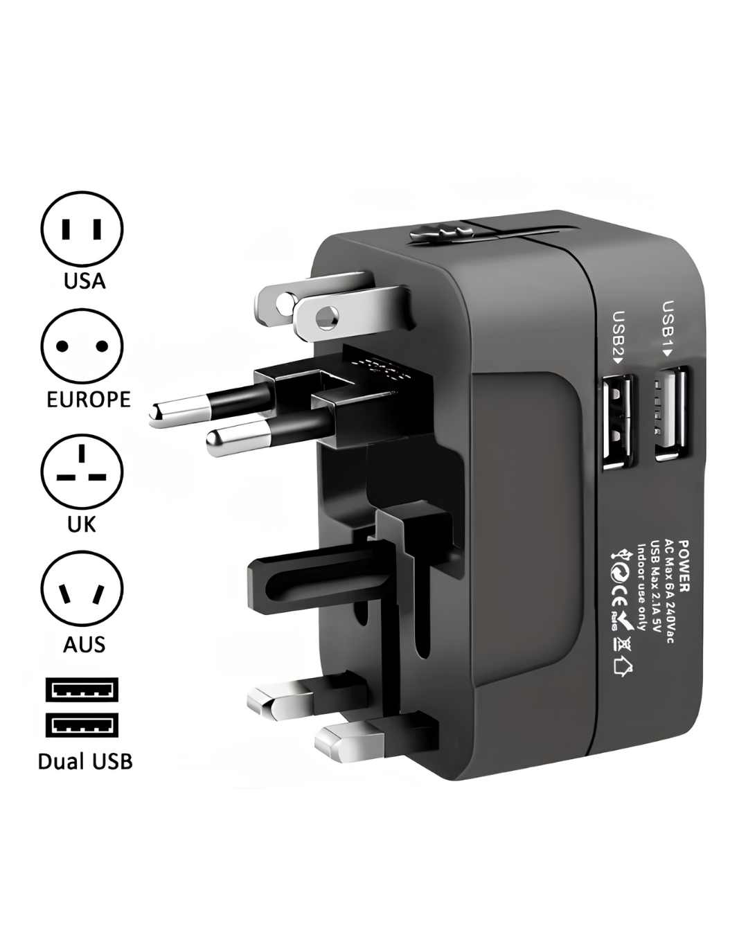 Universal Travel Adapter with Dual USB Charging Ports